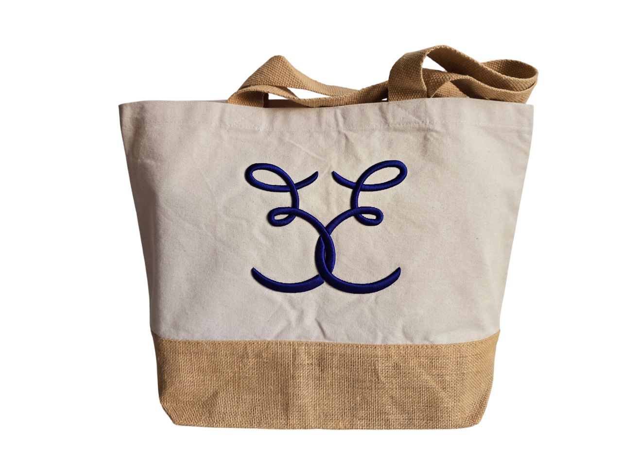 Belle Elodie eco-friendly embroidered designer canvas tote bag made with natural cotton and jute back